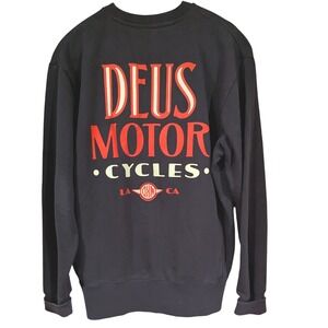 Deus Ex Machina Mens Navy Blue Graphic Crewneck Sweatshirt Sz M DXM Motorcycles